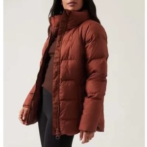 Athleta Downtown Jacket Ancient Mahogany Down Puffer Dual Zip Womens Siz…